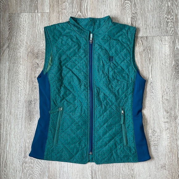 Romfh equestrian size medium polka dot Women's Quilted Vest in Teal and Navy - Picture 1 of 10